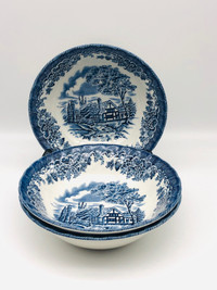 Set of 3 Churchill England blue and white bowls