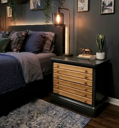 Solid wood night stand /side table - natural wood + satin black, View more