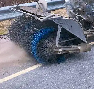 Heavy duty power sweeper, with Meyer plow attachment, power lift/angling pump and lights. Could easi...