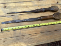2 Antique Blacksmith Hand Forged Wood Handle Screw Drivers !