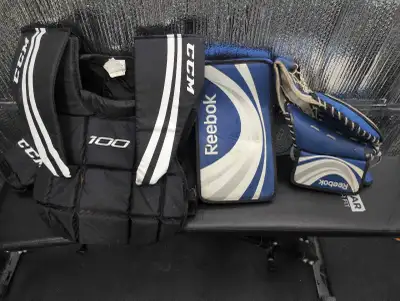 Ball hockey chest protector and gloves. Senior size., View more
