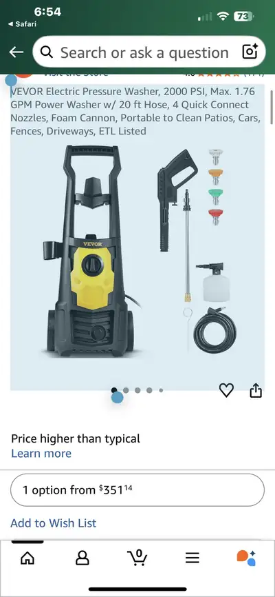 VEVOR Electric Pressure Washer, 2000 PSI, Max. 1.76 GPM, View more