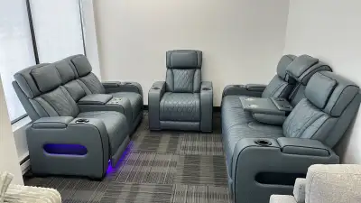 Grey Leather Home Theatre Seating Set, View more