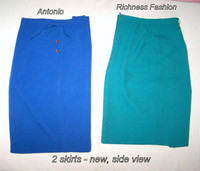 2 Skirts: XL, Antonio,bkue + 15, Richness Fashion,green $25 pair