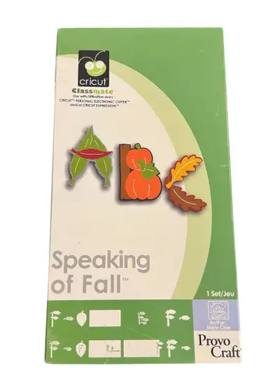 Create beautiful autumn-themed crafts with this retired Cricut Speaking of Fall cartridge. Perfect f...