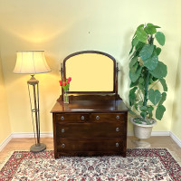 Antique Refinished Solid Walnut Dresser with Tilting Mirror