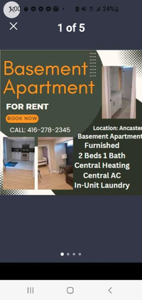 2 bedroom basement apartment available for rent in Hamilton/area