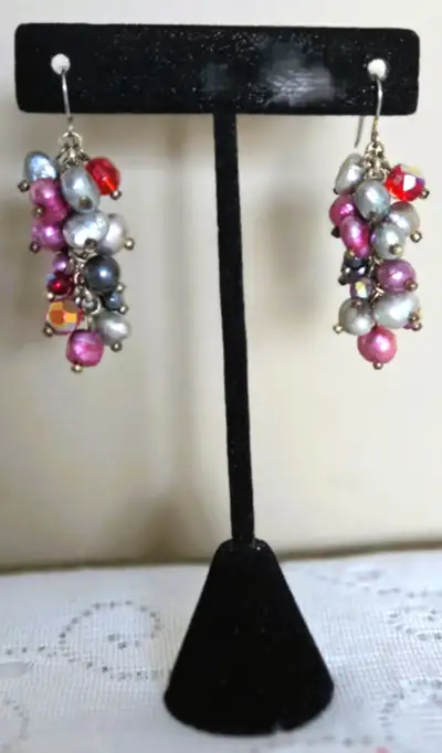 UNIQUE PAIR OF FISH HOOK DROP PIERCED EARRINGS, View more