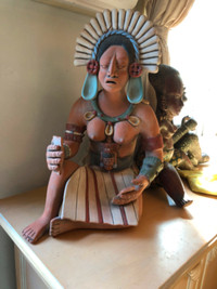 Statue - Aztec warrior Mexican Folk Art Clay Mayan Aztec Vintage
