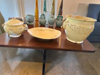 Rustic Yellow Italian Pottery 4pc Set – Planter, Urn & Platter, View more