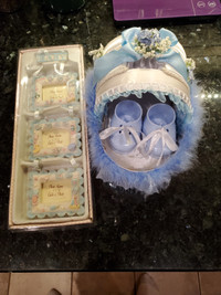 Baby Boy Newborn Shoes / Bassinet And Photo Frame