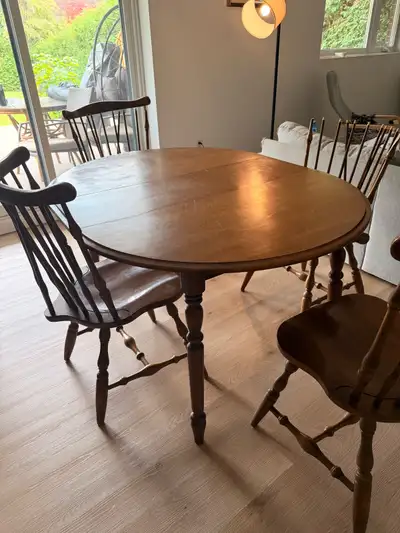 Vintage Wooden Dining Table and Chair Set of 4, View more