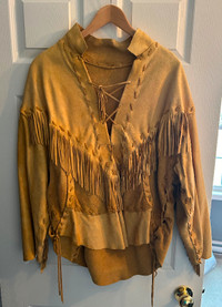 Well made fringed leather pull over jacket