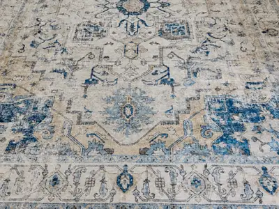 New Area Rug: Distressed Antique-Wash Medallion Design in Slate, View more