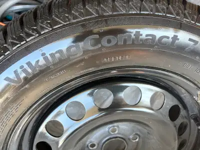 Used less than one winter season! Viking Contact 7 winter tires with black steel Rims. (Were on a 20...