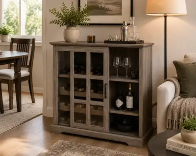 Gray Sliding Door Wine Bar Cabinet, View more