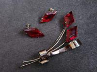 VINTAGE jewelry set: STERLING SILVER brooch w/TWIST-ON earrings
