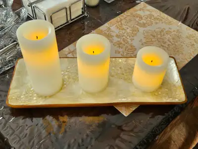 Set Of Three Flameless Candles (With Tray), View more