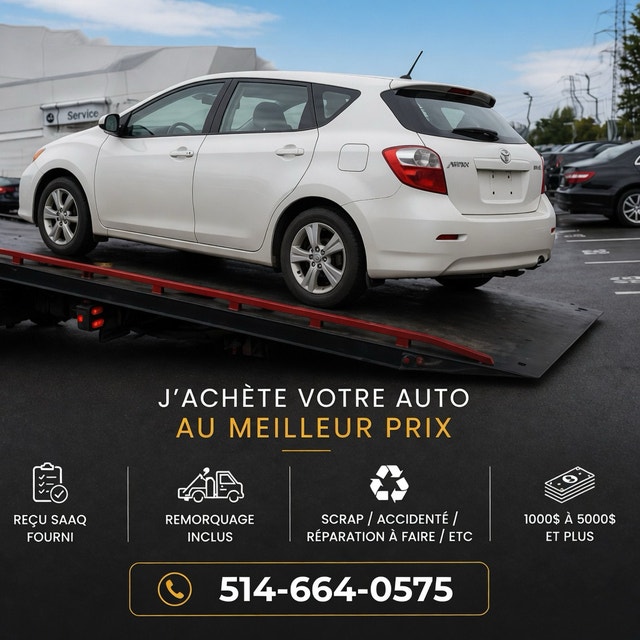 ACHAT AUTO SCRAP / RECU SAAQ OFFERT / TOWING GRATUIT / CASH
