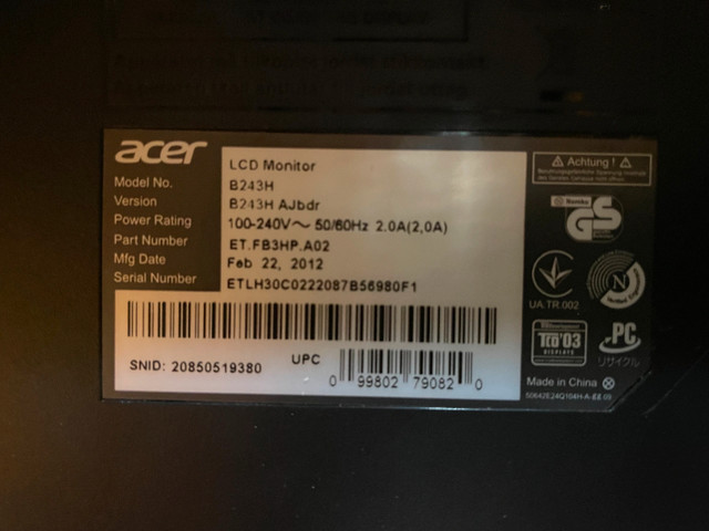 ACER 24 " LCD monitor in Monitors in Oakville / Halton Region - Image 3