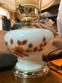 Vintage Milk Glass Hurricane Table Lamp