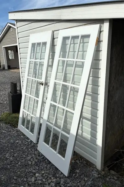 Pair of Solid Wood 15-Lite Interior Glass French Doors, View more