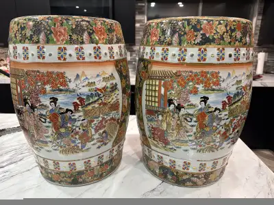 Pair Asian Vintage Garden Stools, View more