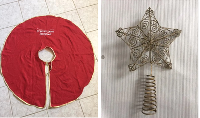 2 Pieces 12" wire Star Christmas Tree Topper, and Red Christmas tree Skirt 12" wire Star of Christma...