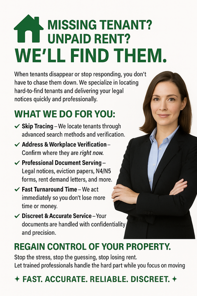  Missing Tenant? Unpaid Rent? We’ll Find Them 4169300180, View more