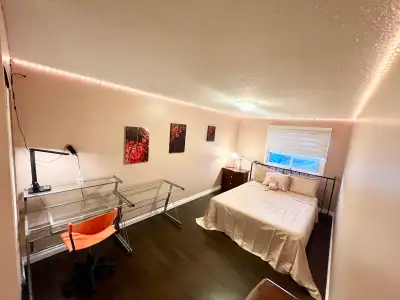 Room available for females. Room is fully furnished with a queen bed, can add a twin bed for an addi...