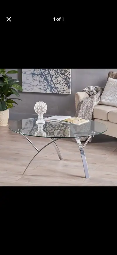 New in Box Round Glass Coffee Table, View more