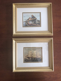 2 X Gold Framed Nautical Prints-9 1/2”X 11 1/2”