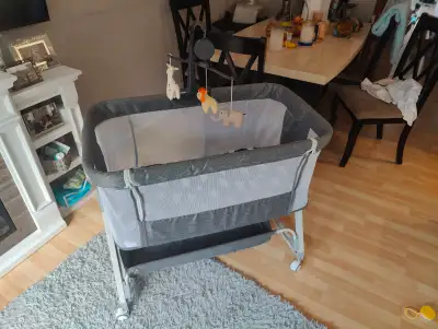 Baby Bassinet with Musical Toy, 7 Height Adjustable, Grey, View more