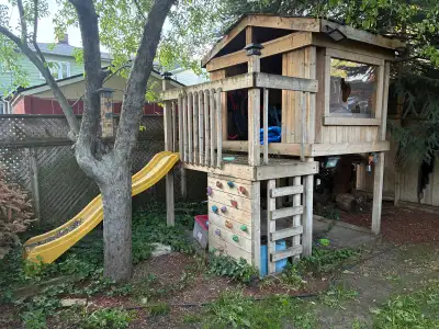 Free Treehouse with Slide and Rock Climbing Wall, View more