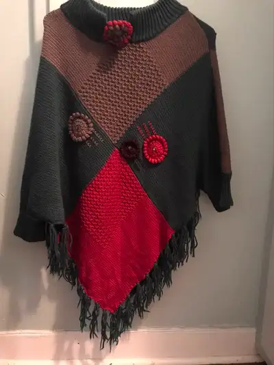 shawl pullover sweater / poncho & merino wool sweater, View more