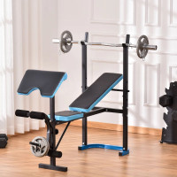 Adjustable Weight Bench with Barbell Rack and Leg Developer for 