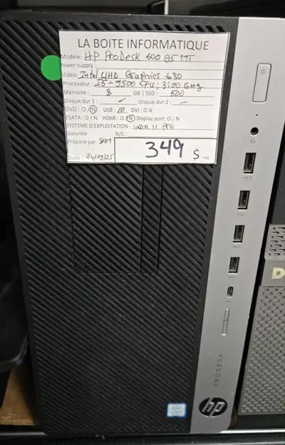 PC Desktop 600 G5 MT i5-9500 8Go DDR4 SSD 500Go UHD 630 Win11, View more