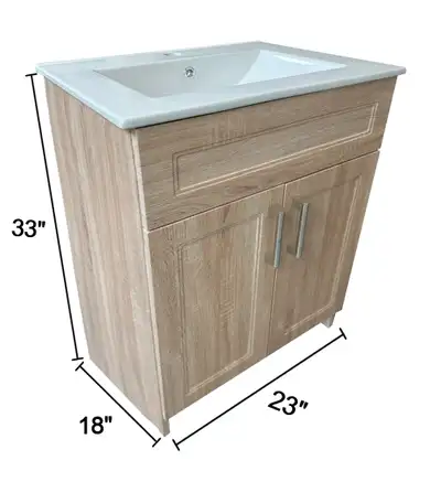 Bathroom Vanity Cabinet 23" MDF Light Oak+ 24" Ceramic Sink, View more