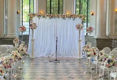 Floral White Sheer with Twinkle Lights Backdrop, View more