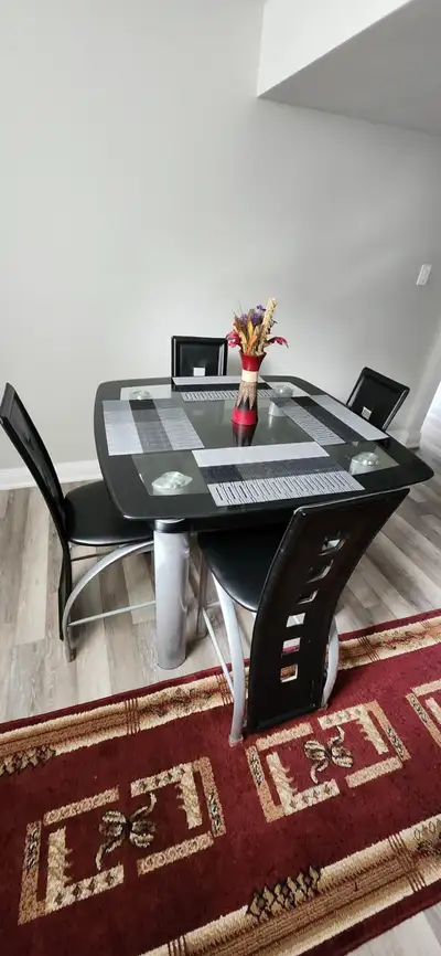 Glass Top High Metal Base Dining Table + matching 4 chairs, View more