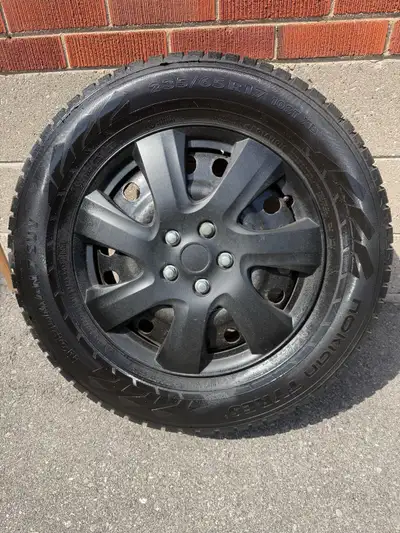 Selling a set of 4 premium Nokian Nordman 7 SUV winter tires mounted on steel rims, complete with wh...