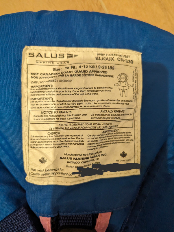 Salus Bijoux Baby lifejacket in Gates, Monitors & Safety in Gatineau - Image 3