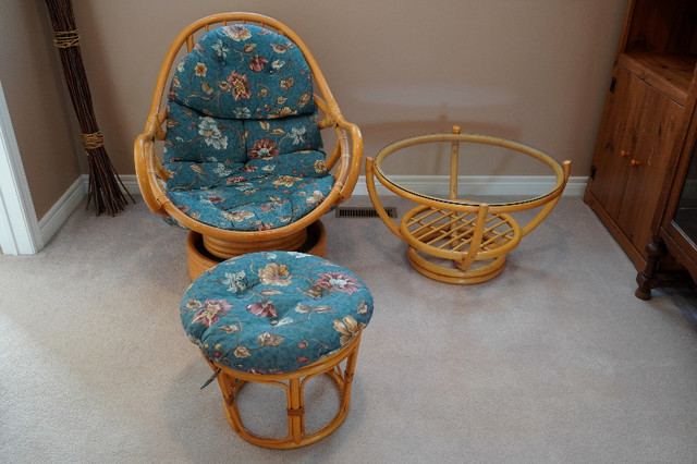 Rattan Swivel Rocking Chair, Table, Stool Set in Chairs & Recliners in Mississauga / Peel Region - Image 2