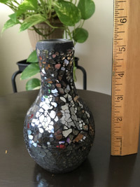 Silver Metallic Antique Mosaic Mirror Glass Vase