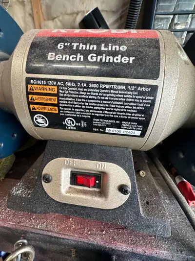 I am selling a Ryobi 6" Thin Line Bench Grinder in used condition, perfect for sharpening tools and...