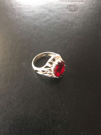 Sterling Silver Ring Red Stone-Size 6 1/2