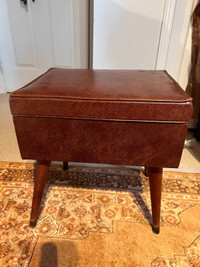 Mid-Century Ottoman with Storage, Brown Faux Leather- $95 FIRM