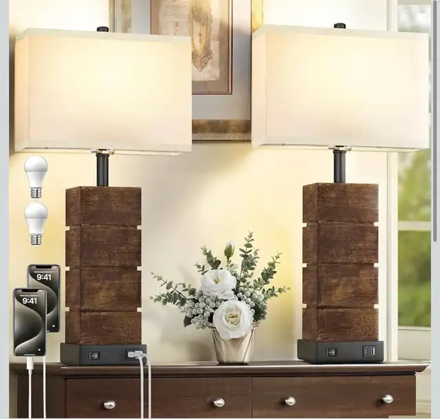 Spclsim Set of 2 Farmhouse Table Lamps 25.3" Vintage Brown in Other in City of Toronto - Image 6