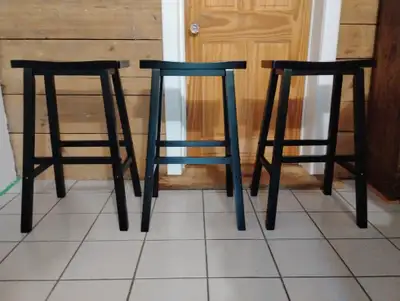 Set of 3 Winsome Black Wood Counter-Height Saddle Seat Stools, View more