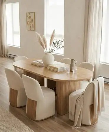 Modern Oval Wood Dining Table Fluted Pedestal Bases 4-6 pers, View more